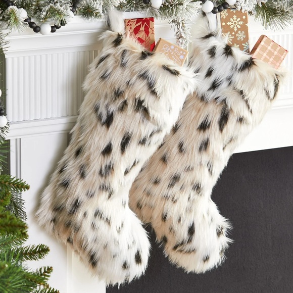 NWT! Holiday Time Faux Fur Christmas Stockings - Leopard Print - Picture 1 of 7